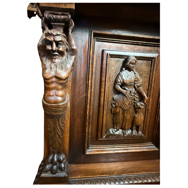 **Rare Antique Masterpiece**Renaissance Revival Sideboard in Solid Walnut*Carved Lions and Griffins** For Sale - Image 9 of 12