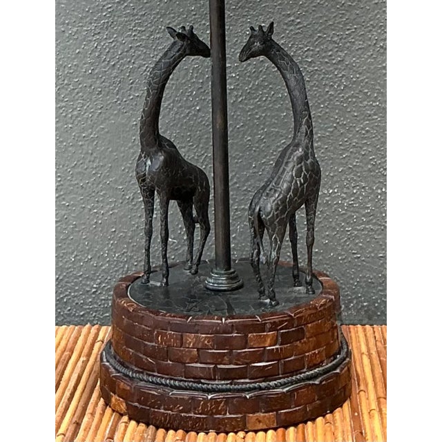 Wood Vintage Maitland Smith Giraffe Bronze Table Lamp For Sale - Image 7 of 12