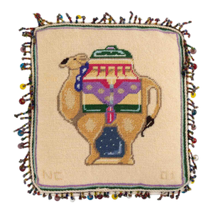 Vintage Needlepoint Camel Pillow With Beaded Trim