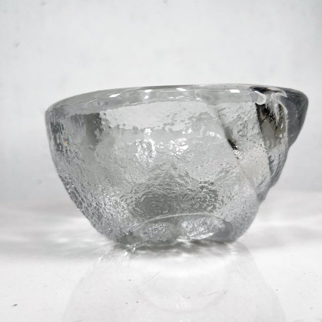 AMBIANIC presents 1960s Modern Heavy Art Glass Bowl Thick Rim Textured Ice Block Unmarked. Heavy piece. 6.38 w x 3 h...
