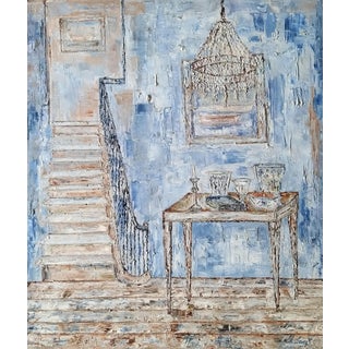 "The Staircase" Contemporary Original Post-Impressionist Style Interior Scene Oil Painting on Canvas For Sale