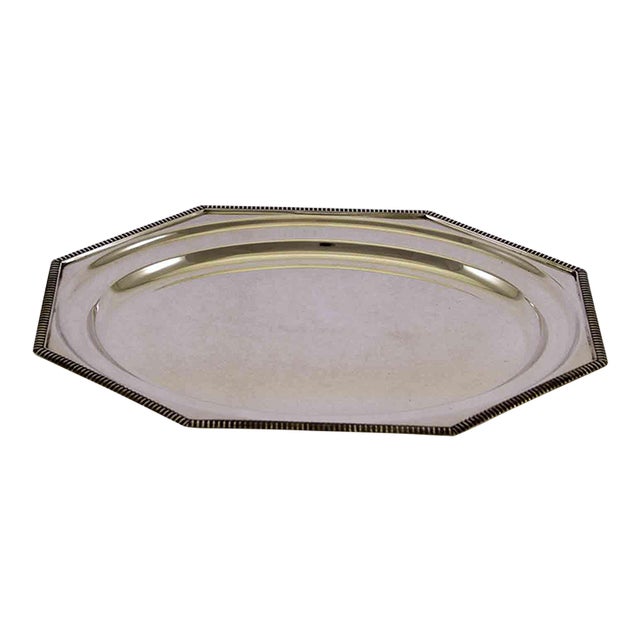 1970’s Vintage/New Silver Octagonal Oval Platter With Gadroon Applied Border For Sale