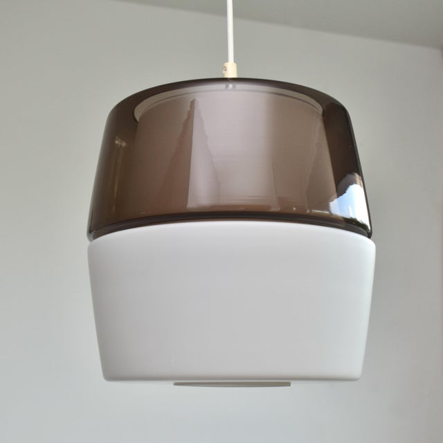 Vintage Peill & Putzler Mid Century Modern Smoked Glass Pendant Light Modernist | Amethyst Purple Color Block Ceiling Lamp For Sale - Image 9 of 12