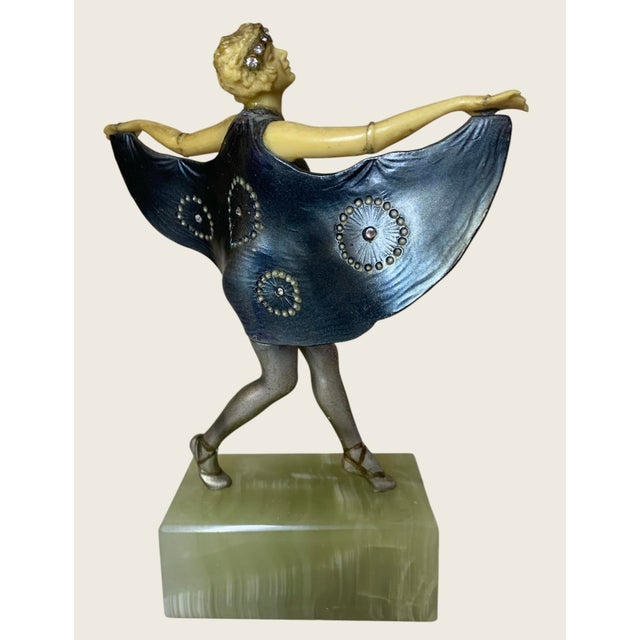 Art Deco 1930s Bat Dancer Cold Painted/Ivorine Jeweled Deco Figure After Lorenzl or Poertzel For Sale - Image 3 of 7
