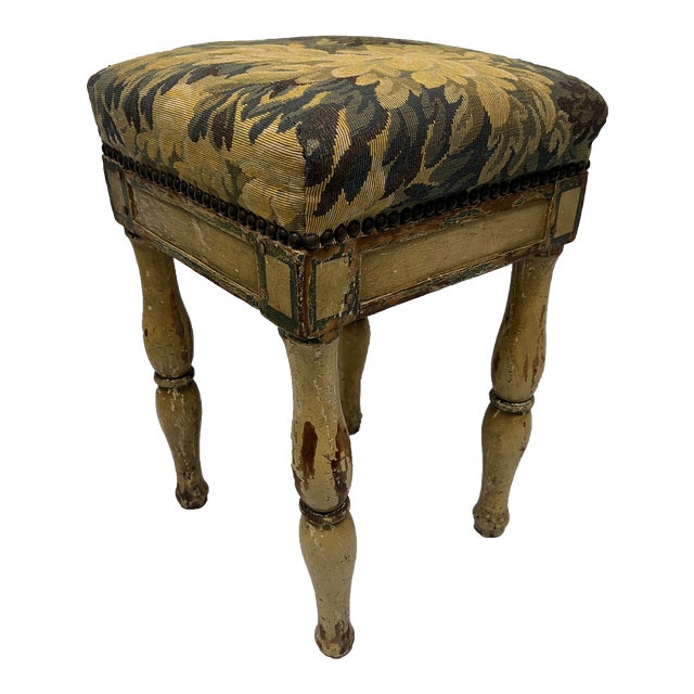 18th Century, French Paint Decorated & Tapestry Upholstered High Stool For Sale