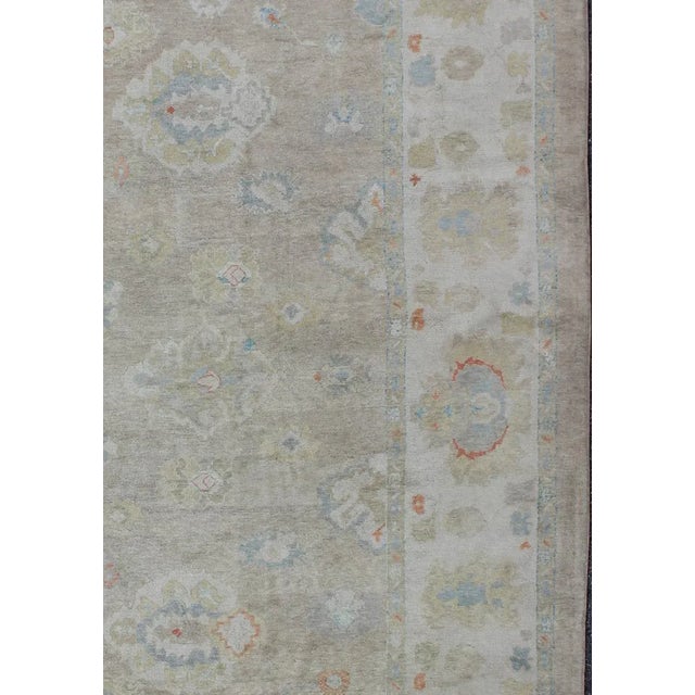 Shabby Chic Large Turkish Oushak Rug With Neutral Color Palette and All-Over Flower Design by Keivan Woven Arts For Sale - Image 3 of 6