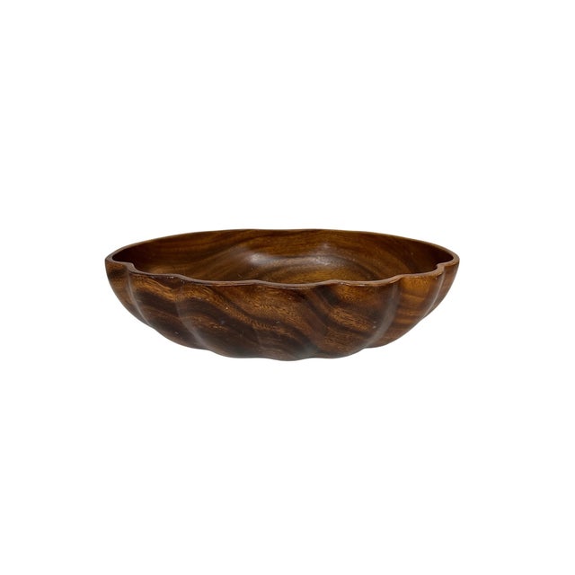 French Country Mid Century Clam Shell Wood Bowl Catchall Cachepot For Sale - Image 3 of 5