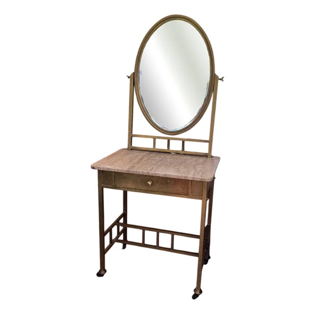 Vintage French Art Deco Vanity Table in Brass and Marble, 1940s For Sale