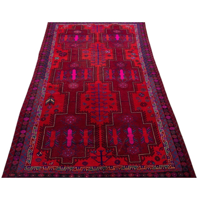 Persian 1960s Vintage Persian Shiraz Handmade Red Geometric Wool Rug For Sale - Image 3 of 7
