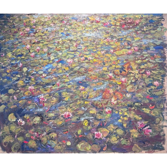 Anna Sogno, Colored Water Lilies, Oil on Canvas, 1990s For Sale - Image 8 of 8