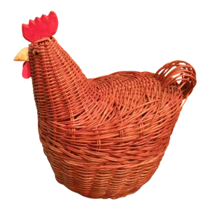 Mid 20th Century Painted with Glass Eyes Chicken Basket