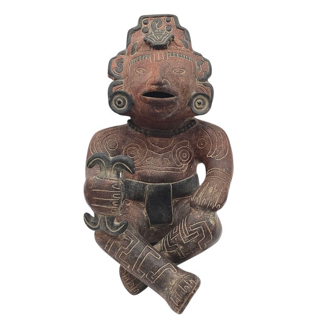 Late 20th Century Large Pre Columbian Style Figural Pottery Sculpture 14" For Sale - Image 5 of 13