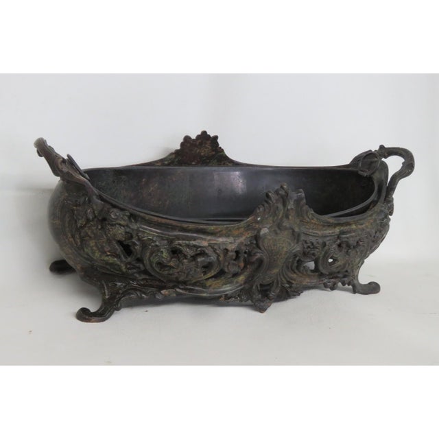 Rococo Metal Jardiniere Planter Rococo Style Scrollwork Footed Centerpiece Bowl 4957b For Sale - Image 3 of 18