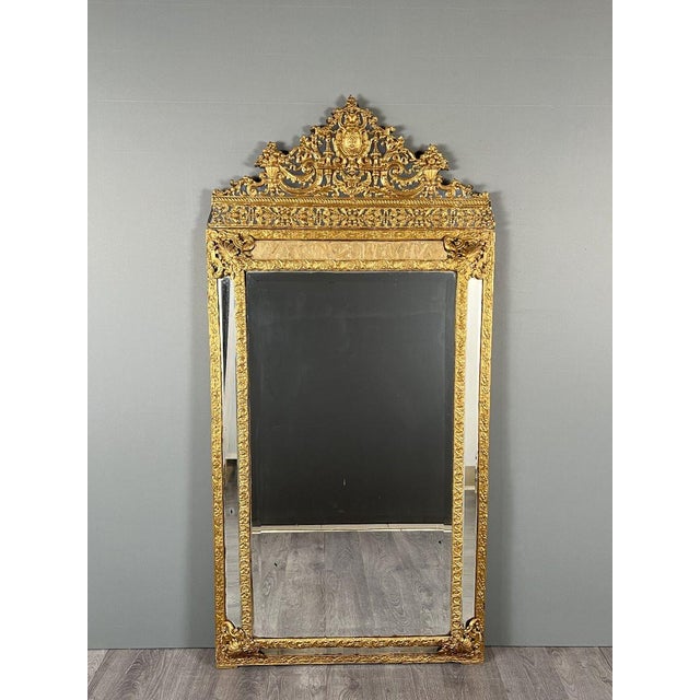 Large Antique 19th Century Mirror in Gilt Metal For Sale - Image 4 of 13