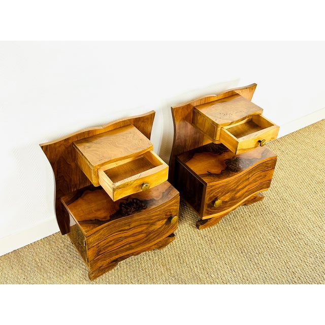 Art Deco Walnut Bedside Tables, 1940s, Set of 2 For Sale - Image 10 of 14