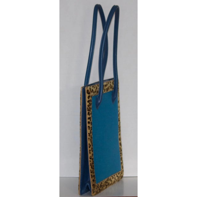 Vintage Nicole Miller Leopard Leather Calf Hair Fur Trim Novelty Handbag- It Is a Wow For Sale - Image 9 of 10