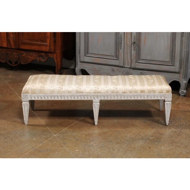 Neoclassical Swedish Neoclassical Style 1880s Painted Wood Bench with Carved Waterleaf Motifs For Sale - Image 3 of 12