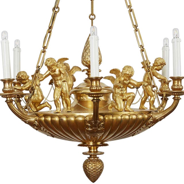 Empire Style Chandelier in Gilded Bronze with Cherubs, 1950s For Sale - Image 4 of 9