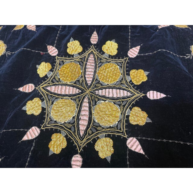 Blue Antique Handmade Square Turkish Metal Threaded Embroidered Tapestry Tablecloth For Sale - Image 8 of 13