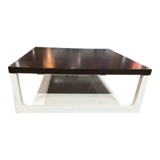 Large, White & Brown Square Coffee Table For Sale