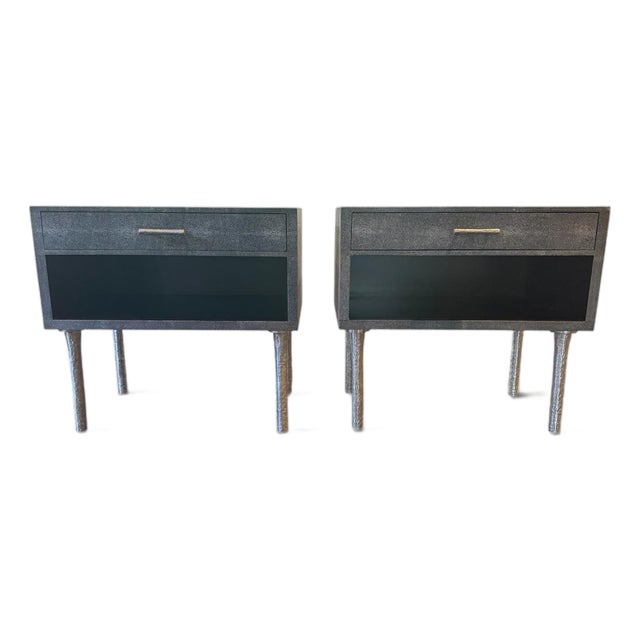 Made Goods Dario Faux Shagreen Nightstands (Pair), Attributed For Sale