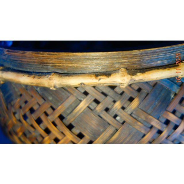 1940s Round Chinese Bamboo Basket w.Lid For Sale - Image 13 of 13
