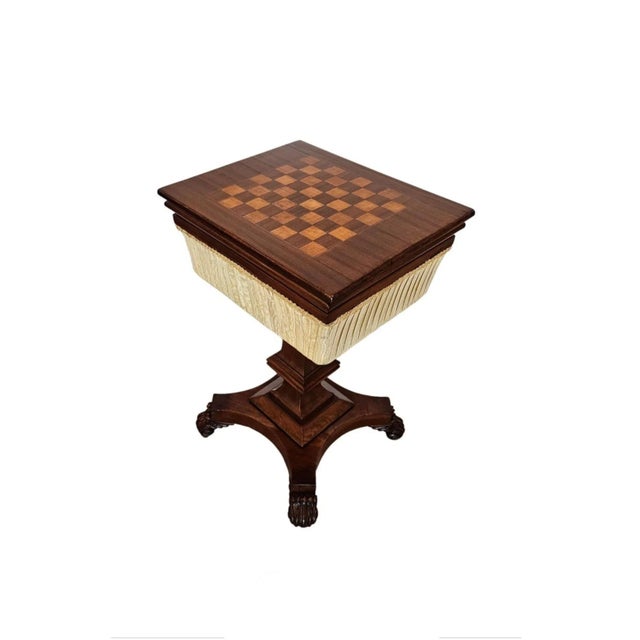 Antique English William IV Period Mahogany Inlaid Chessboard Top Sewing Stand For Sale - Image 13 of 13