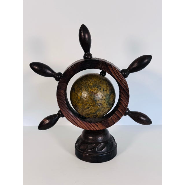 Wood Vintage 1970s Desktop Nautical Globe Ship's Wheel For Sale - Image 7 of 7