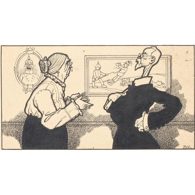 Image dimensions: 16,5x8,5 cm. The Discussion is an original artwork realized by Rivalta, in 1914. The state of...