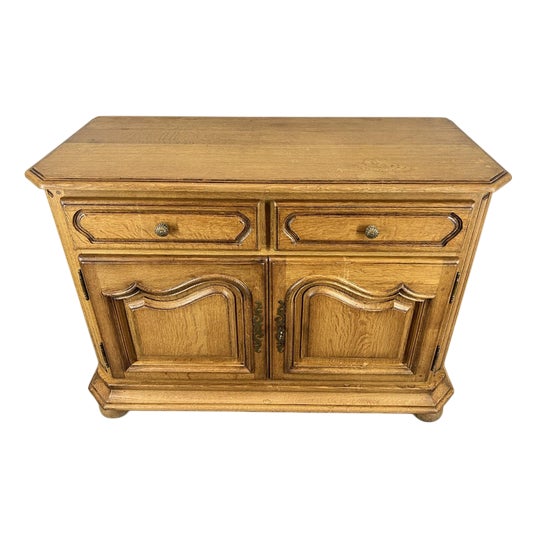 Vintage French Oak 2-Door Carved Cabinet with Drawers For Sale