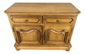 Vintage French Oak 2-Door Carved Cabinet with Drawers
