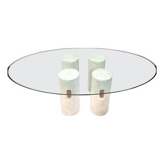 Vintage Travertine and Glass Coffee Table, 1970s For Sale