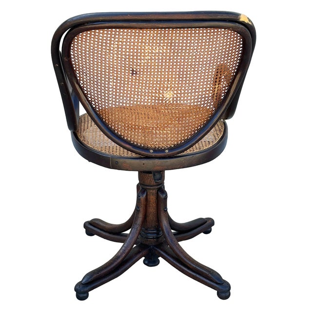 Antique Vienna Secession Bent Oak & Cane Swivel Desk Chair No 11 by Thonet For Sale - Image 4 of 8