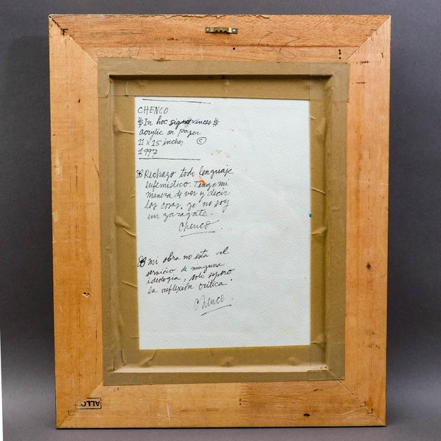 1990s Chenco Columbian Artist "In Hoc Signo Vinces" Acrylic on Paper Painting 1997, Framed For Sale - Image 5 of 6