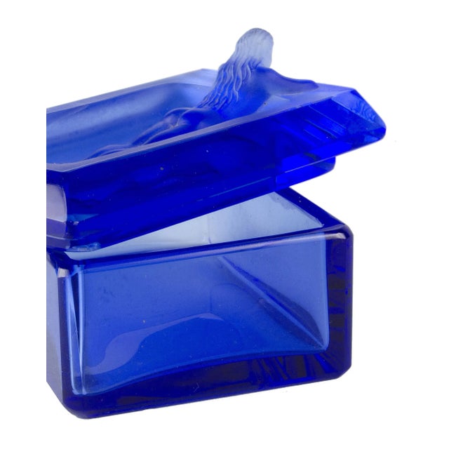 Glass 1970s Bohemian Translucent Blue Glass Decorative Box With a Nymph on the Lid, Czech Republic For Sale - Image 7 of 9