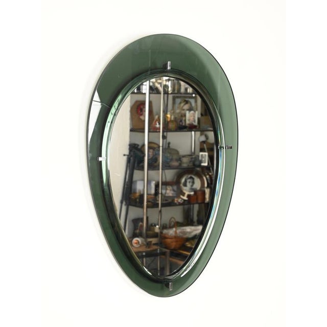Large Olive Green Teardrop Beveled Mirror by Cristal Arte, Italy, 1960s For Sale - Image 11 of 15