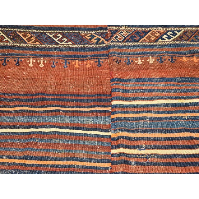 Burgundy Vintage Turkish Kilim Rug, Handwoven Wool, Geometric Pattern, Indigo Blue & Rust-Red, 5x8 For Sale - Image 8 of 13