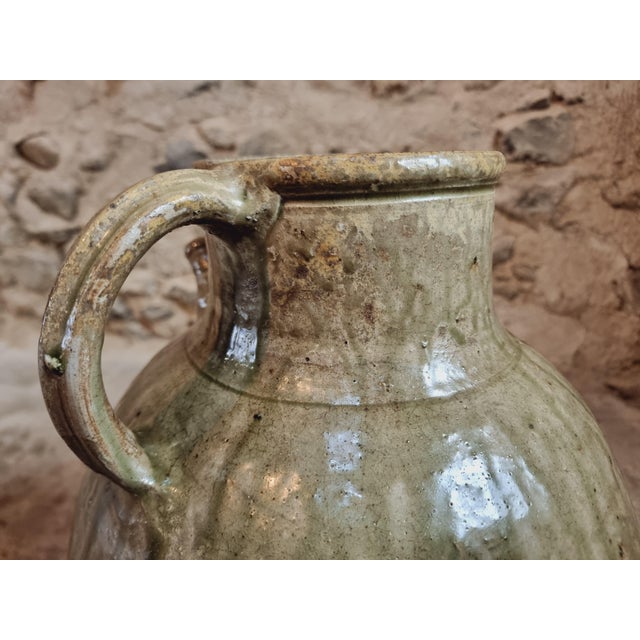 Large 19th Century French Terracotta Oil Pot with Green Glaze Auvergne For Sale - Image 10 of 13