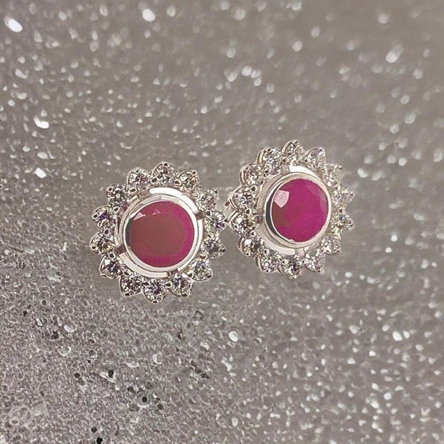 Diamond Ruby Earrings 14k Gold 2.07 TCW Certified For Sale - Image 16 of 16