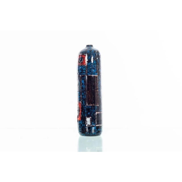 Early Marchello Fantoni vase, Abstract geometric designs with blue glaze. Signed underside "Fantoni" Italy.