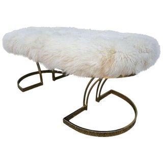 1970s Sheepskin Brass Bench For Sale