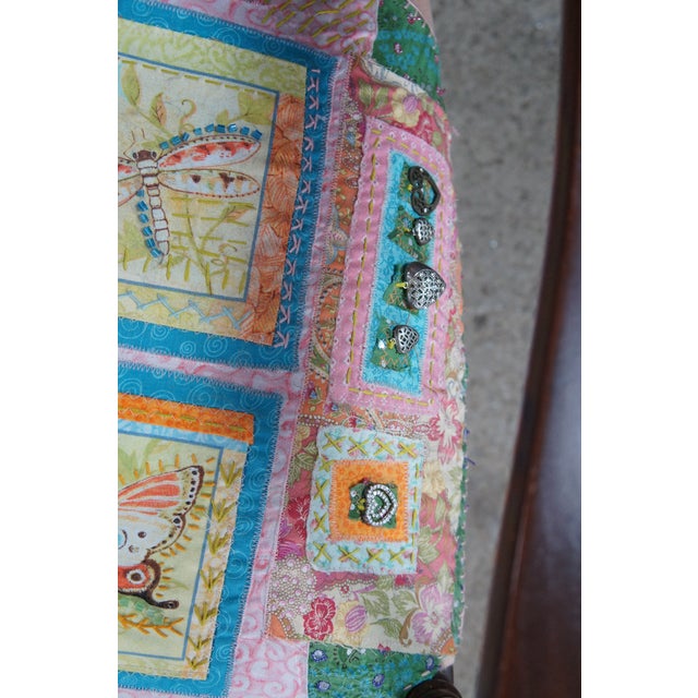 Antique Mahogany Quilted Velvet Butterfly Dragonfly Charm Armchair For Sale - Image 6 of 13