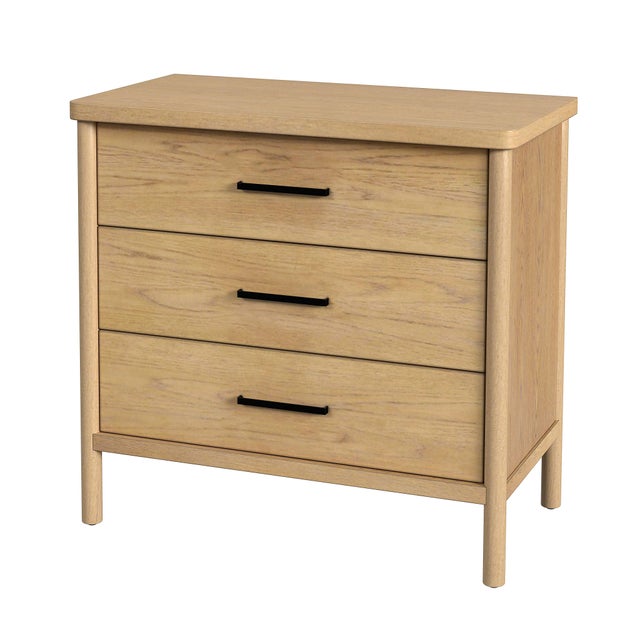 Tan Lennon 34 in. W Rectangular Wood 3 Drawer Rounded Leg Dresser, Light Natural Wood For Sale - Image 8 of 8