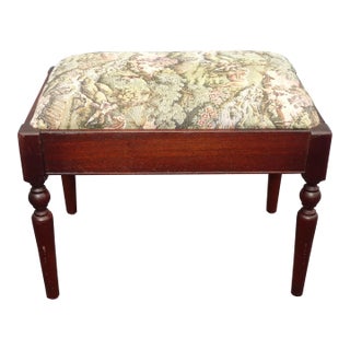 Vintage French Tapestry Bench Stool ~ Country Setting Horses Crossing Steams For Sale