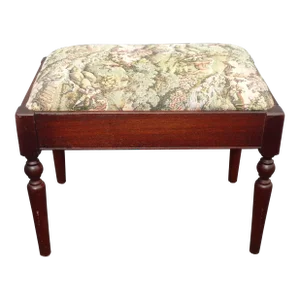 Vintage French Tapestry Bench Stool ~ Country Setting Horses Crossing Steams