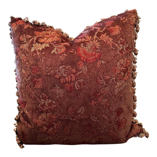 Vintage Schumacher Épingle Brown, Rust and Beige Velvet 26" Pillow For Sale