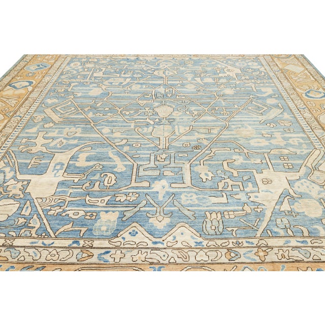 Contemporary Geometric Turkish-Inspired Wool Rug in Soft Blue and Beige 12x12 For Sale - Image 10 of 11