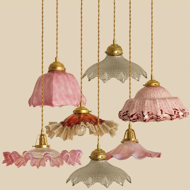 Art Deco Hand-Blown Pink Ruffled Murano Glass Pendant, 1970s For Sale - Image 12 of 13