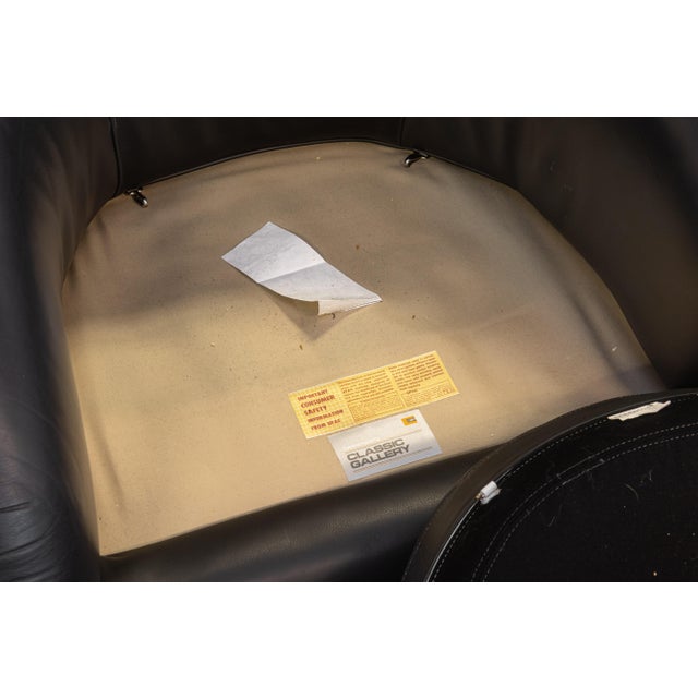 Black Pair of Custom Made Classic Gallery Black Leather Vintage Modern Club Chairs For Sale - Image 8 of 9