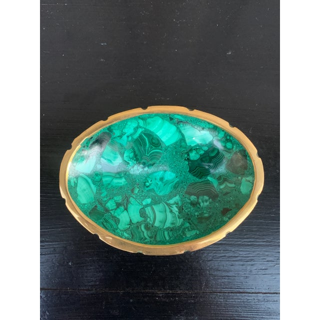 Late 20th Century Vintage Malachite Brass Rimmed Bowl For Sale - Image 5 of 9